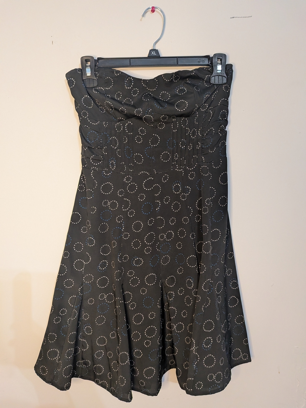American Eagle Outfitters Black Strapless Circle-Print Mini Dress